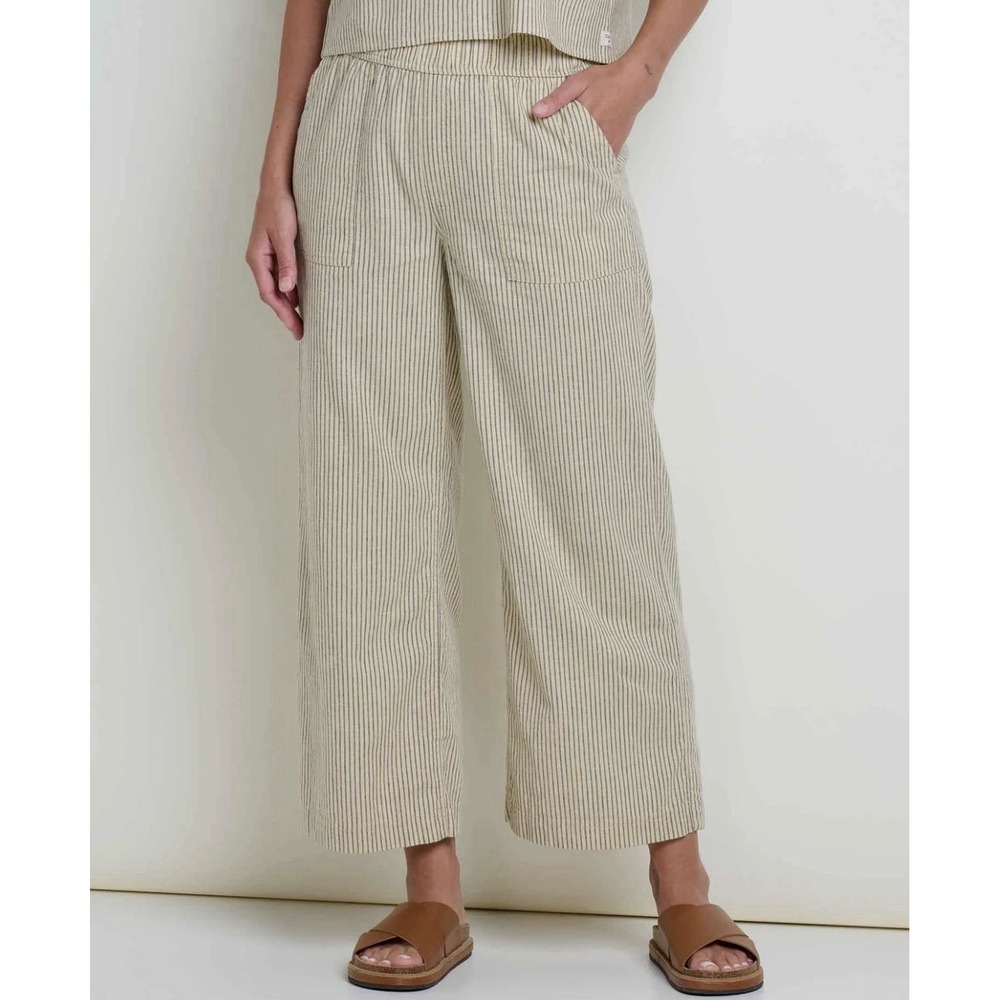Toad&Co Wide Leg Pant Women's Large Tan Stripe NWT Taj Hemp Railroad Stripe